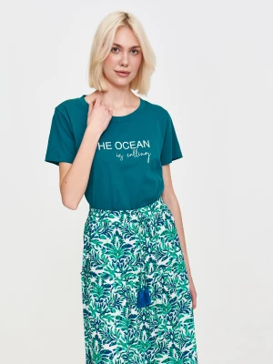 Turkusowy top z nadrukiem Top Secret