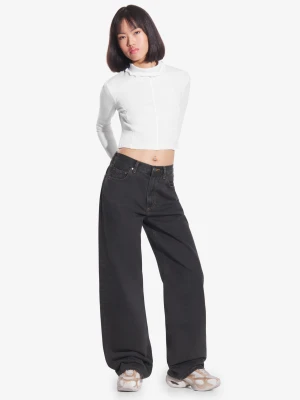 Turtleneck Ribbed longsleeve damski biały Prosto