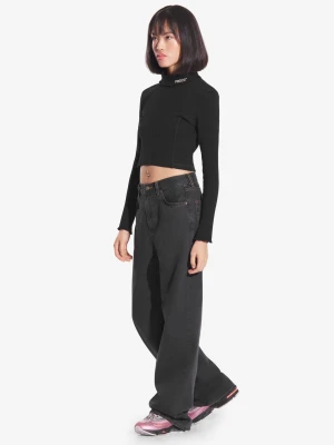 Turtleneck Ribbed longsleeve damski czarny Prosto