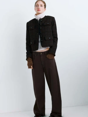 Tweedowy żakiet z kieszeniami czekoladowy - Kobieta - - MANGO