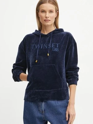 Twinset bluza damska kolor granatowy z kapturem z aplikacją 242LL2PAA