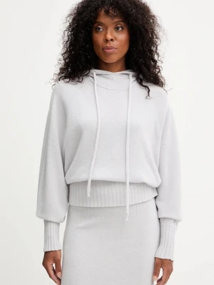 Twinset bluza wełniana damska kolor szary z kapturem gładka 252TF3041