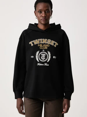 Twinset bluza z kapturem damska z bawełną czarny