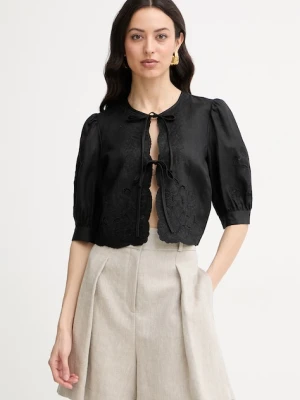 Twinset bluzka damska z lnem czarny