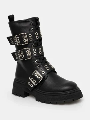 Twinset botki damskie kolor czarny na płaskim obcasie 242ACP016