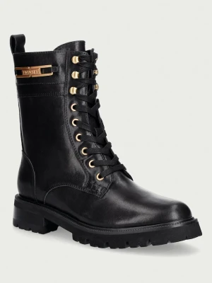 Twinset botki damskie skórzane czarny