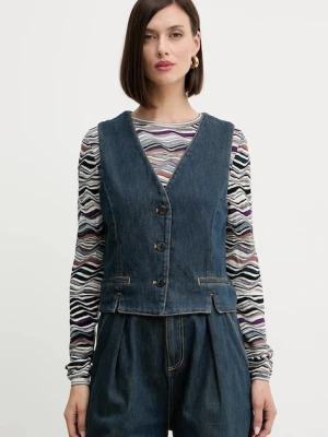 Twinset kamizelka jeansowa kolor granatowy jednorzędowa 252TP2561