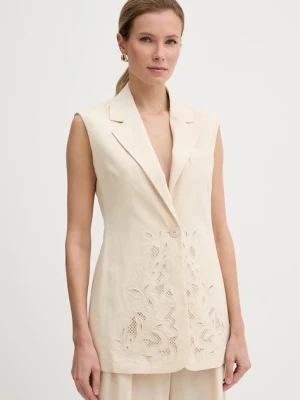 Twinset kamizelka jednorzędowa damska z lnem