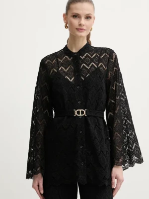 Twinset koszula bawełniana damskie kolor czarny regular z kołnierzykiem klasycznym 251TP2406