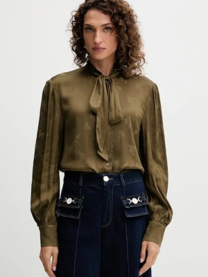 Twinset koszula damska kolor zielony regular z wiązanym dekoltem 252TT2361