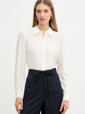 Twinset koszula z dodatkiem jedwabiu damska kolor beżowy regular z kołnierzykiem klasycznym 252TT2142