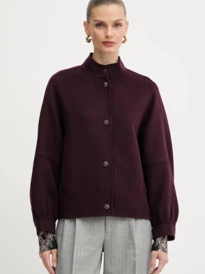 Twinset kurtka wełniana kolor bordowy przejściowa oversize 252TP2071