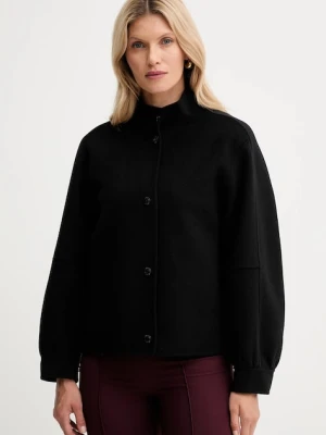 Twinset kurtka wełniana kolor czarny przejściowa oversize 252TP2071