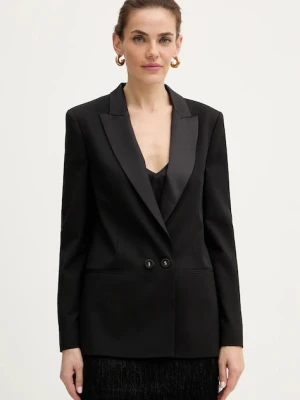 Twinset marynarka z dodatkiem wełny kolor czarny dwurzędowa gładka 252TT2121