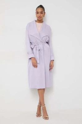 Twinset płaszcz damski kolor fioletowy przejściowy dwurzędowy
