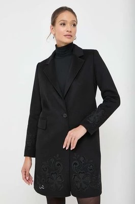 Twinset płaszcz wełniany kolor czarny przejściowy niezapinany