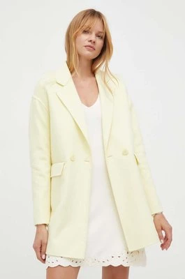 Twinset płaszcz wełniany kolor żółty przejściowy dwurzędowy