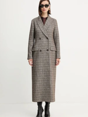 Twinset płaszcz z dodatkiem wełny kolor brązowy 252TT2041