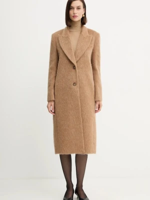 Twinset płaszcz z domieszką wełny kolor beżowy 252TT2220