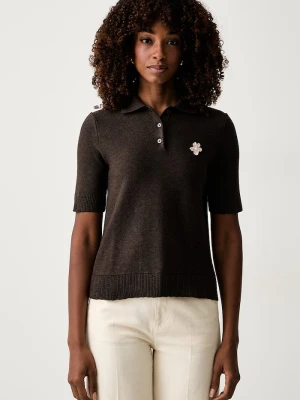 Twinset polo swetrowe damskie z wełną brązowy