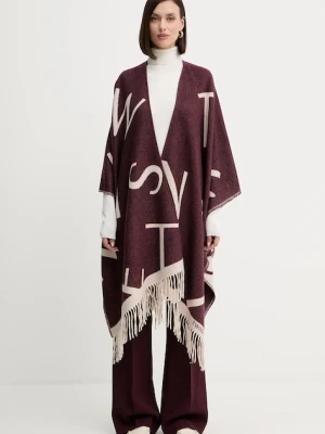 Twinset poncho z domieszką wełny kolor bordowy 252TA4220