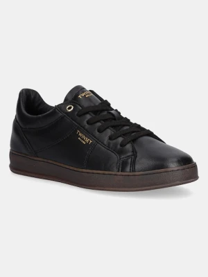Twinset sneakersy skórzane damskie kolor czarny 252TGT024