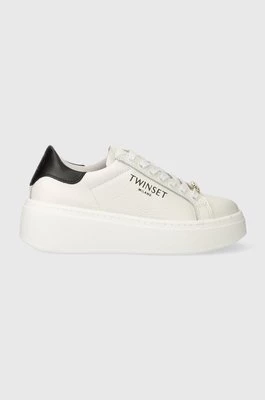 Twinset sneakersy skórzane kolor biały 241TCP050