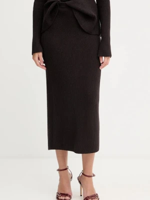 Twinset spódnica z dodatkiem wełny kolor brązowy midi prosta 252TT3142