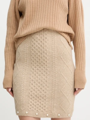 Twinset spódnica z domieszką wełny kolor beżowy mini prosta 252AP3044