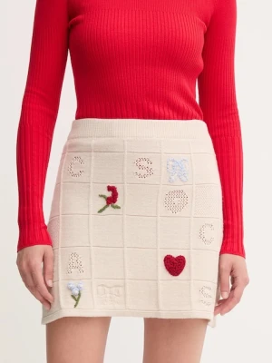 Twinset spódnica z wełną kolor beżowy mini prosta 252TP3311