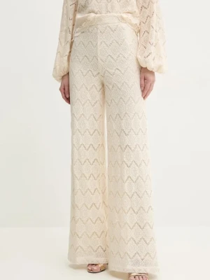 Twinset spodnie bawełniane damskie kolor beżowy dzwony high waist 251TP2409