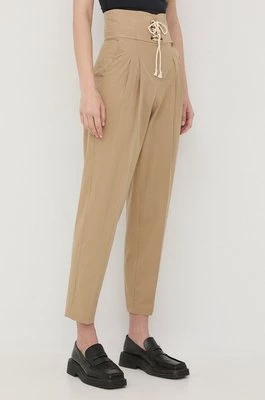 Twinset spodnie bawełniane damskie kolor beżowy fason chinos high waist