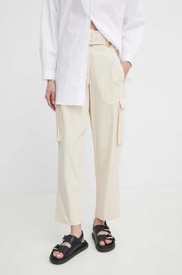 Twinset spodnie bawełniane kolor beżowy fason cargo high waist