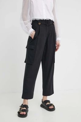 Twinset spodnie bawełniane kolor czarny fason cargo high waist