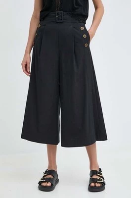 Twinset spodnie bawełniane kolor czarny szerokie high waist