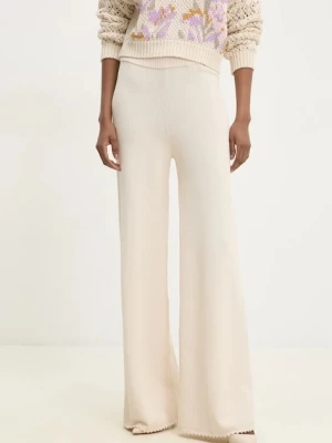 Twinset spodnie damskie kolor beżowy szerokie high waist 251TP3251