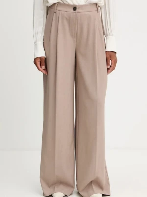 Twinset spodnie damskie kolor beżowy szerokie high waist 252TF2043