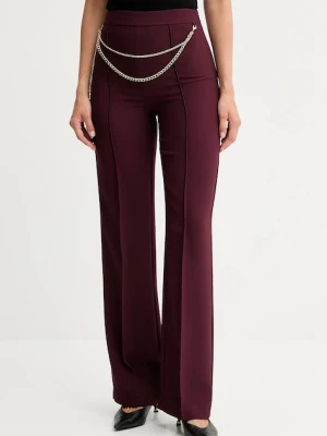 Twinset spodnie damskie kolor bordowy proste high waist 252TP2281