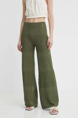 Twinset spodnie damskie kolor zielony szerokie high waist