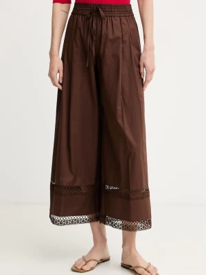 Twinset spodnie damskie z bawełną brązowy