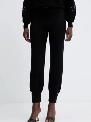 Twinset spodnie dresowe z domieszką wełny damskie kolor czarny gładkie 252LL3EBB