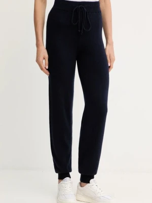 Twinset spodnie dresowe z wełną kolor granatowy gładkie 252TT3352