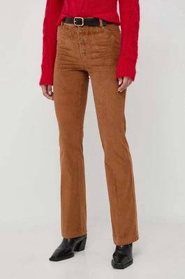 Twinset spodnie sztruksowe kolor brązowy dopasowane high waist
