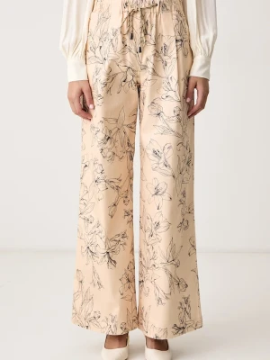 Twinset spodnie wide leg damskie bawełniane z elastanem beżowy
