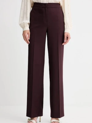 Twinset spodnie z dodatkiem wełny damskie kolor fioletowy proste high waist 252TT2127