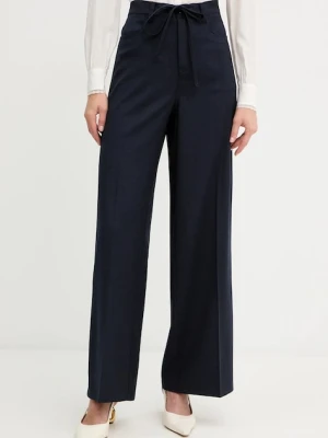 Twinset spodnie z dodatkiem wełny damskie kolor granatowy proste high waist 252TT212A