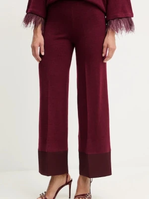 Twinset spodnie z dodatkiem wełny kolor bordowy proste high waist 252LL3FBB