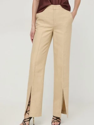 Twinset spodnie z domieszką lnu kolor beżowy proste high waist