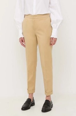Twinset spodnie z domieszką lnu kolor beżowy proste medium waist