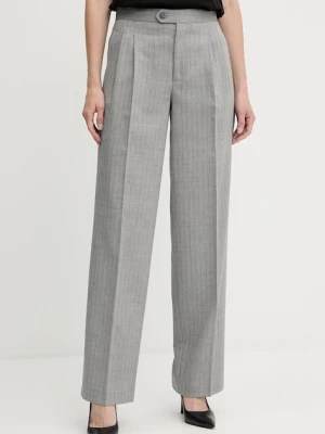 Twinset spodnie z domieszką wełny damskie kolor szary proste high waist 252TP2632